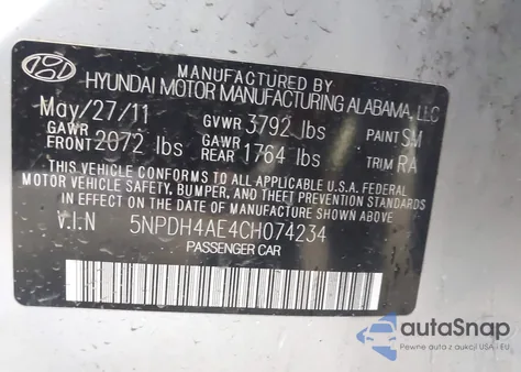 2012 Hyundai Elantra Gls из США, поврежденный, VIN 5NPDH4AE4CH074234